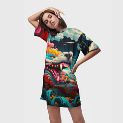 Футболка женская длинная Художественный дракон от нейросети, цвет: 3D-принт — фото 2