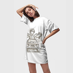 Футболка женская длинная Змей Горыныч на Запорожце, цвет: 3D-принт — фото 2