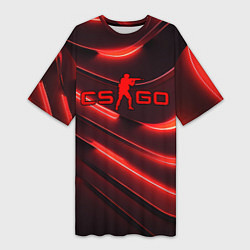 Футболка женская длинная CS GO red neon, цвет: 3D-принт