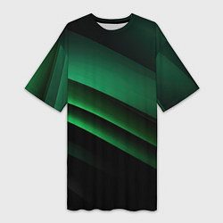 Футболка женская длинная Черно зеленые полосы, цвет: 3D-принт