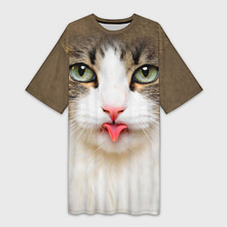 Женская длинная футболка Кошка показывает язык