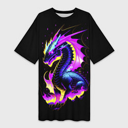 Женская длинная футболка Неоновый космический дракон