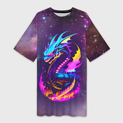 Женская длинная футболка Space dragon - neon glow - neural network