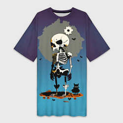 Женская длинная футболка Funny skeleton - neural network - halloween