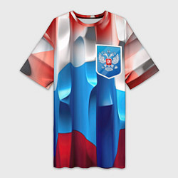 Футболка женская длинная Синий герб РФ, цвет: 3D-принт