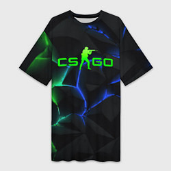 Футболка женская длинная CS GO green blue neon, цвет: 3D-принт