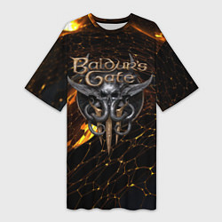 Футболка женская длинная Baldurs Gate 3 logo gold and black, цвет: 3D-принт