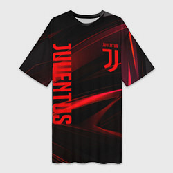 Футболка женская длинная Juventus black red logo, цвет: 3D-принт