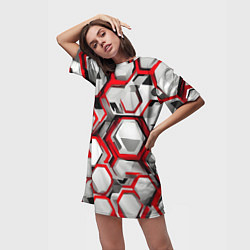Футболка женская длинная Кибер Hexagon Красный, цвет: 3D-принт — фото 2