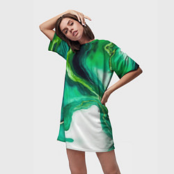 Футболка женская длинная Жидкий изумруд в стиле арт, цвет: 3D-принт — фото 2