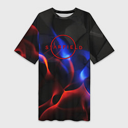 Футболка женская длинная Starfield red logo, цвет: 3D-принт