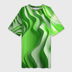 Футболка женская длинная Зеленые объемные полосы, цвет: 3D-принт