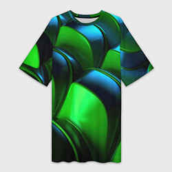 Футболка женская длинная Зеленые абстрактные элементы, цвет: 3D-принт
