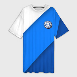 Футболка женская длинная Volkswagen - голубые линии, цвет: 3D-принт