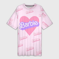 Футболка женская длинная Барби и розовое сердце: паттерн, цвет: 3D-принт