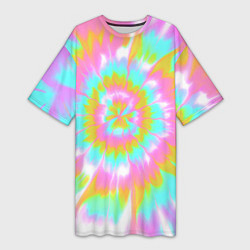 Футболка женская длинная Tie-Dye кислотный в стиле барби, цвет: 3D-принт