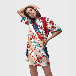 Футболка женская длинная Новогодние линии красный синий, цвет: 3D-принт — фото 2