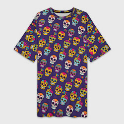 Женская длинная футболка Мексиканские черепа Калака