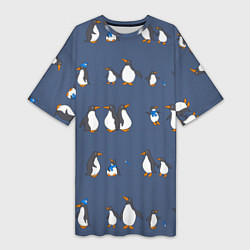 Футболка женская длинная Забавное семейство пингвинов, цвет: 3D-принт