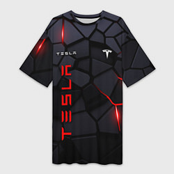Футболка женская длинная Tesla - плиты с эффектом свечения, цвет: 3D-принт