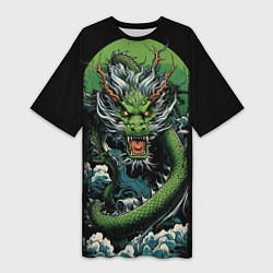 Футболка женская длинная Зеленый дракон символ 2024, цвет: 3D-принт