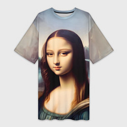 Женская длинная футболка Нейросеть - азиатская Мона Лиза