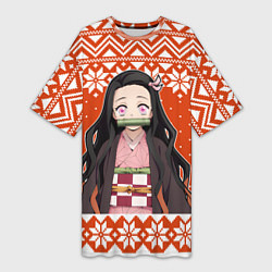Женская длинная футболка Незуко комадо свитер новогодний