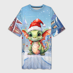 Футболка женская длинная Дракон зимние дни, цвет: 3D-принт