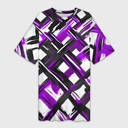 Футболка женская длинная Фиолетовые и чёрные мазки, цвет: 3D-принт