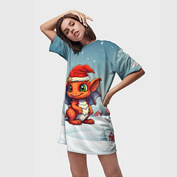 Футболка женская длинная Символ нового 2024 года дракон, цвет: 3D-принт — фото 2