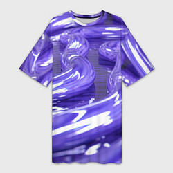 Футболка женская длинная Фиолетовая вязкая абстракция, цвет: 3D-принт