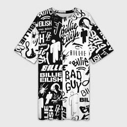 Женская длинная футболка Billie Eilish чернобелые битва лого