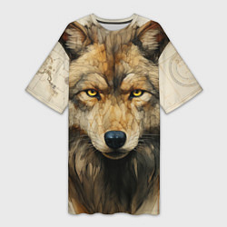 Футболка женская длинная Волк в стиле диаграмм Давинчи, цвет: 3D-принт