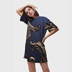 Футболка женская длинная Классические позолоченные объемные узоры, цвет: 3D-принт — фото 2