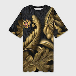 Женская длинная футболка Золотой узор и герб России