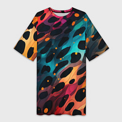 Женская длинная футболка Разноцветный леопардовый паттерн