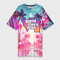 Футболка женская длинная Gta 6 logo vice city style, цвет: 3D-принт
