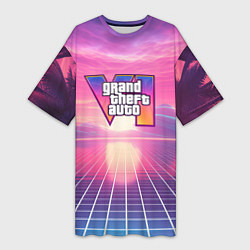 Футболка женская длинная GTA 6 Vaporwave, цвет: 3D-принт