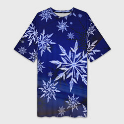 Футболка женская длинная Зима и снежинки, цвет: 3D-принт