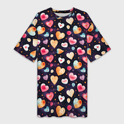 Женская длинная футболка Паттерн с сердечками на Валентинов день