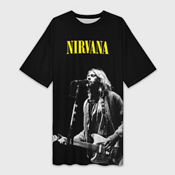 Футболка женская длинная Группа Nirvana Курт Кобейн, цвет: 3D-принт