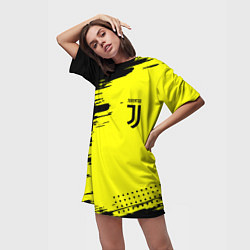 Футболка женская длинная Juventus спортивные краски, цвет: 3D-принт — фото 2