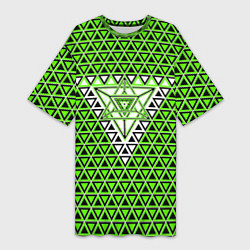 Футболка женская длинная Зелёные и чёрные треугольники, цвет: 3D-принт