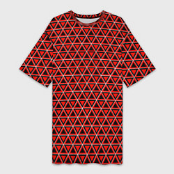 Футболка женская длинная Красные и чёрные треугольники, цвет: 3D-принт