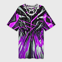 Футболка женская длинная Череп и фиолетовые полосы, цвет: 3D-принт