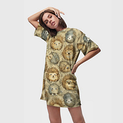 Футболка женская длинная Паттерн лесной ежик, цвет: 3D-принт — фото 2