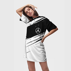 Футболка женская длинная Mercedes benz краски чернобелая геометрия, цвет: 3D-принт — фото 2