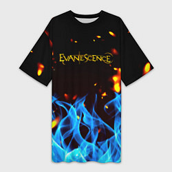 Футболка женская длинная Evanescence огонь рок группа, цвет: 3D-принт