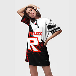 Футболка женская длинная Roblox logo краски мобайл гейм, цвет: 3D-принт — фото 2