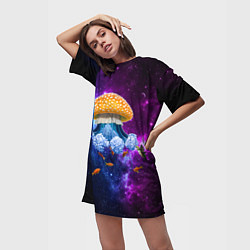 Футболка женская длинная Space mushroom, цвет: 3D-принт — фото 2